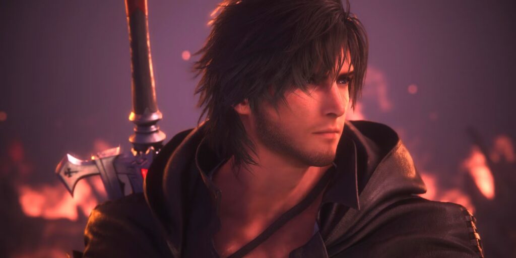 Clive Rosfield, protagoniste de Final Fantasy XVI, épée en main devant un décor de Valisthea